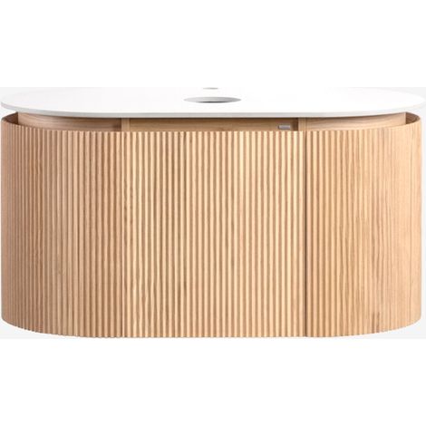 Sklum – Ensemble de meubles de salle de bain en bois – Configuration vasque suspendue – Dimensions 48cm x 90cm x 52cm – Finition à lattes haut de gamme