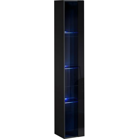 Vitrina colgante negra con 1 puerta de vidrio y iluminación LED incluida. Colección SWITCH.