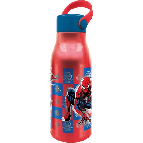 Borraccia Originale Marvel Spiderman in alluminio per bambini da 760 ml con coperchio con gancio e cappuccio con manico in silicone.