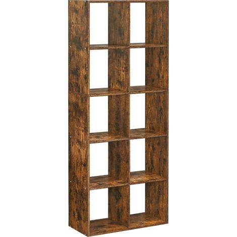 Bibliothèque, Étagère sur 5 Niveaux, Meuble de Rangement Ouvert Pour Salon, Bureau, Salle à Manger, Marron Rustique