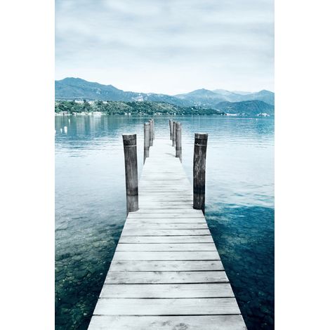 Tableau sur toile ponton et montagne 30x45 cm - Impression sur Toile Murale Décorative - Image imprimée en HD sur Toile - Toile sur Châssis en Bois FSC - Fabriqué en France (1/5)