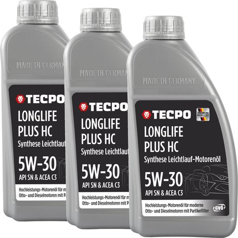 TECPO Motoröl 3 Liter 5W-30 LONGLIFE Plus HC Synthese passend für ACEA C3 / API SN / 504 / 507 / 229.31 / 229.51 / LL-04 / C30
