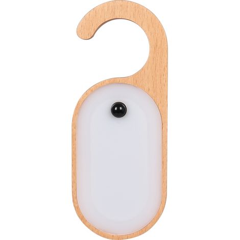 Lampe de message en bois avec détecteur de mouvement, veilleuse rechargeable, intégrée à une poignée de porte et à un crochet.