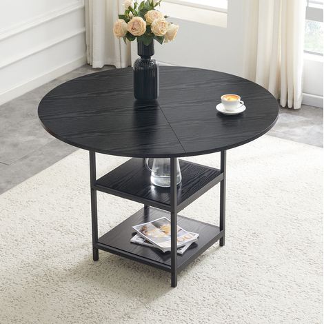 MEUBLIV Runder Esstisch 107 cm schwarz – zweistufiger Stauraum, 2 bis 4 Personen (1/5)