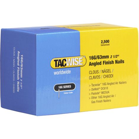 Tacwise 0773 16G 63mm Angled Finish Nails Galvanised 2500 Pack 16GA DCN660 IM65A