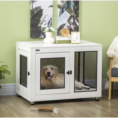 Cage pour chien d'intérieur 94 x 60 x 71,5 cm blanche et noire, 2 portes avec plateau - CHICFURN (1/5)