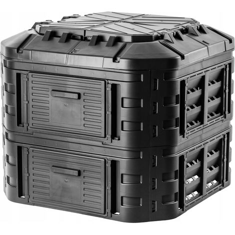 Kadax – Composteur de jardin 600L en plastique recyclé – Résistant de -30°C à +45°C – Couvercle à deux ailes – Accès facile au compost