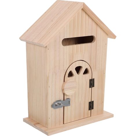 Boîte aux Lettres Murale Verrouillable Installation Facile Forme Maison en Bois de Style Vintage Grosse Boîte aux Lettres Extérieure Sécurisée pour Bureau et Maison (1/5)
