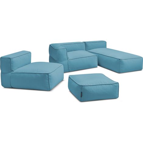 BOBOCHIC - Canapé de jardin modulable GIULIA avec bâche de protection, 1 chauffeuse 1 place, 1 angle, 1 méridienne et 1 pouf Bleu clair (1/5)