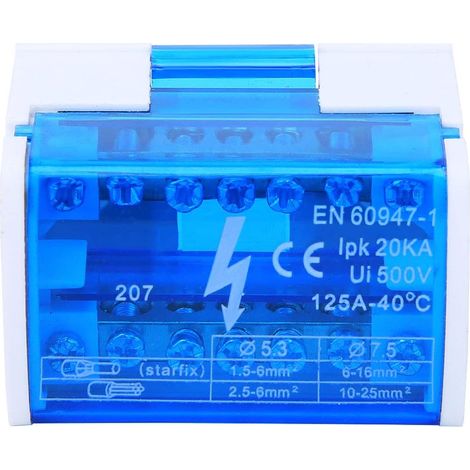 Blocs de Bornier, Boîte de Jonction à 2 Niveaux, Boîte de Distribution de Bornes 207, 125 A, 500 V, 2 Entrées, 12 Sorties, Boîtier de Bornes sur Rail Din avec Couvercle Transparent (1/5)
