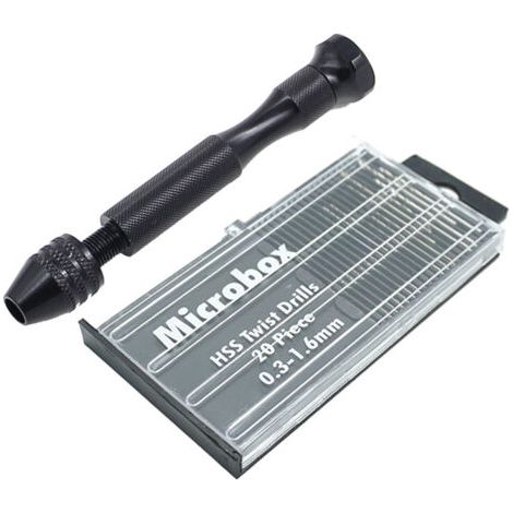 Lot de 21 forets pour foreuse manuelle, 20 mini forets hélicoïdaux (0,3 à 1,6mm) avec 1 manche pour bijoux, bois, plastique (1/5)