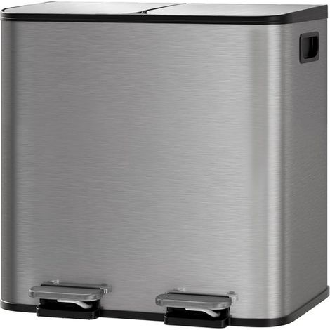 Poubelle cuisine 30L 2 compartiments inox pédale Soft-Close tri sélectif (1/5)