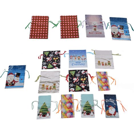 15 Sacs Cadeaux à Cordon pour Noël - Lot de Pochettes Emballage pour Fêtes et Cadeaux de Fête