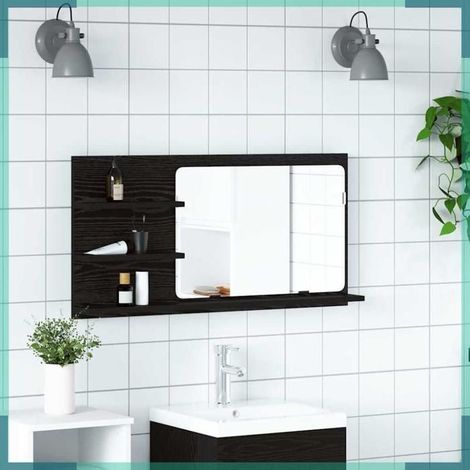 Armoire de salle de bain avec miroir - 862029 - Chêne noir - Bois d'ingénierie - 90 x 11 x 45 cm (1/5)