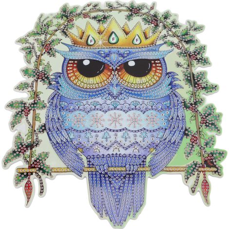 Peinture diamant DIY Couronne ronde faite main Hibou bleu à pois Décoration intérieure (1/5)