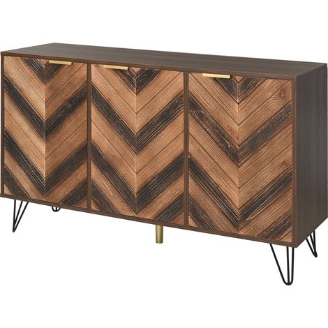 Aparador con 3 Puertas y Estantes, Tiradores Dorados, Estilo Moderno, en Tablero de Partículas, Natural, 120×38×76,5 cm (1/5)
