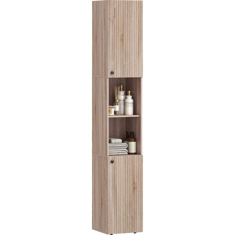 HOMCOM 182 cm Tall Bathroom Cabinet with Adjustable Shelves, Natural