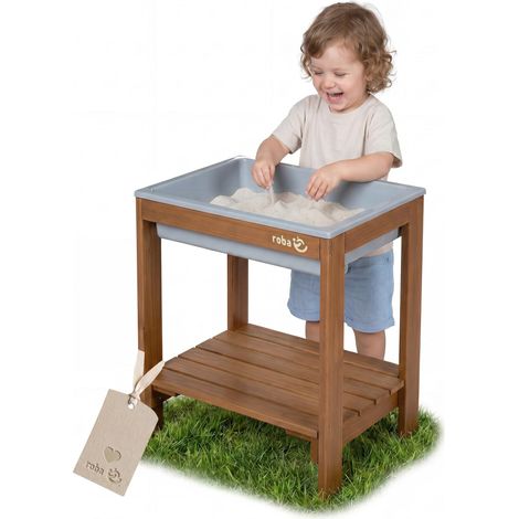 table de jeu d’extérieur avec bac de jeu – table à sable et à boue résistante aux intempéries en bois massif – mobilier de jardin pour enfants – à partir de 18 mois – couleur teck (1/5)