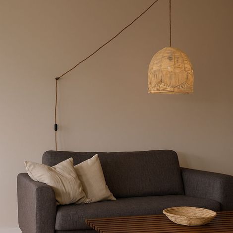 Lámpara Colgante De Mimbre "NORMA" - Ø35cm - Con Interruptor (1/5)