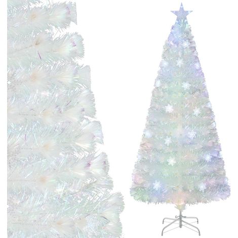 Sapin de Noël Artificiel à Fibre Optique Pré-éclairé 210 cm, Blanc avec Feuilles Irisées (1/5)