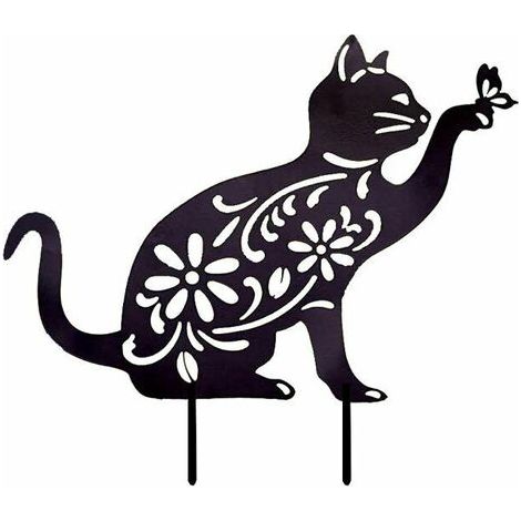 Kaelt - Chat Decoration Jardin, Metal Chat Noir Deco, Deco Jardin Exterieur, Piquet de Figurine de Jardin, Haute Qualité et Résistant aux Intempéries, pour Pelouse Extérieur Festival Fête (1/5)