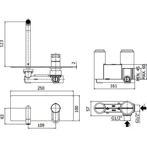 Unterputz-Waschtischbatterie mit Auslauf l. 123 mm Paffoni Joker Serie JK104NO  Messing - Mattschwarz (1/2)