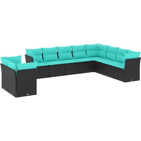 10-teiliges Gartensofa-Set mit Kissen, schwarzes Polyrattan vidaXL (1/5)