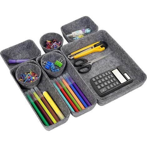 8-teiliges Set, Filz-Schubladenorganizer, Schreibtischschubladenorganizer, Filz-Tischorganizer, Aufbewahrungsschalen für Büroschubladen (Grau), Schwarz (1/5)