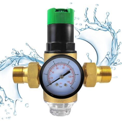 3/4 Inch Adjustable Water Pressure Reducer, DN 20 Thickened Brass Pressure Limiter, Water Pressure Reducer with Filter and Pressure Gauge, Applicable to Home, Building, Factory (1/5)