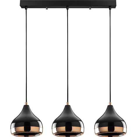 Lampadario con altezza regolabile 3 abat-jour L. 67 x H. 25/111 cm in Metallo Nero e Rame - YILDO (1/4)