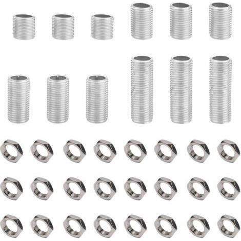 PA 36 Stück Lampenrohrverschraubungen mit M10-Endkappen, 2 cm, 3 cm, 4 cm, 5 cm Länge und M10-Muttern, verzinkt (1/4)