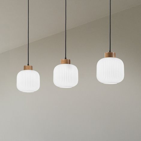 [GEBRAUCHT] B-Ware Lamkur Pendelleuchte Hängeleuchte Harmony Opalglas Eiche Dreiflammig Led E27