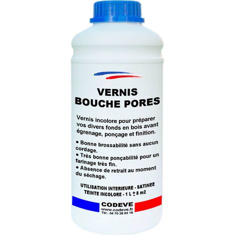 Codève Bois – Bouche pores bois 1 L – Préparation avant finition – Pour bois brut et neuf – Application en 2 passes fines – Rendement jusqu'à 13 m²/l
