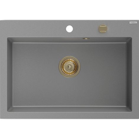 Mexen Elix fregadero de granito de 1 cubeta 700 x 500 mm, gris, sifón dorado - 6526701005-71-G (1/5)