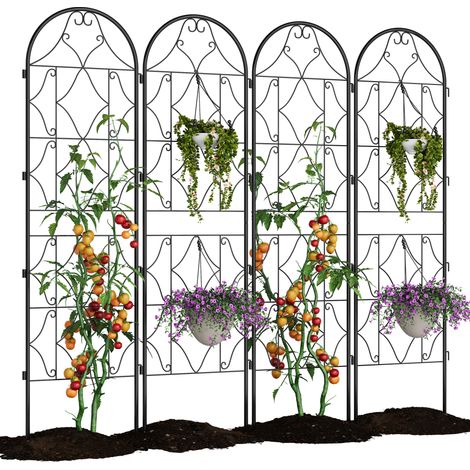 Treillis décoratif de jardin en métal noir – Support antirouille pour plantes grimpantes, légumes, fleurs – Parfait pour patio, clôture, jardin, vignes, roses – Lot de 4 pièces (1/5)