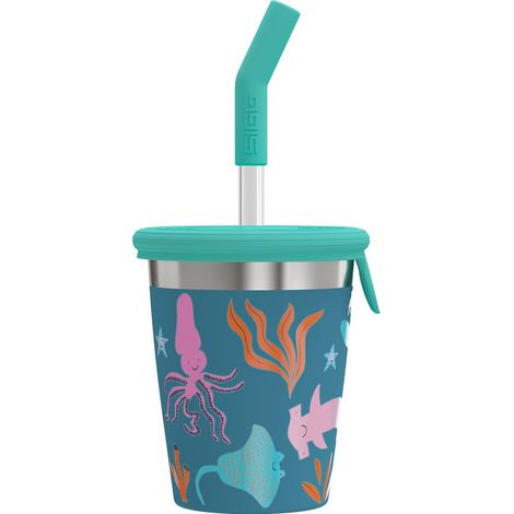 Gobelet pour enfant en acier inoxydable avec couvercle en silicone et paille - Anti-éclaboussures - Sans BPA - Léger et robuste - Animaux sous-marins - 0,35 l (1/5)