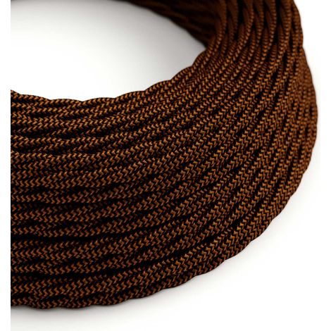 Creative-Cables, Cavo elettrico rivestito in tessuto, Sezione 2 x 0,75 mm², 50 m, ZigZag Nero-Whiskey TZ22, Trecciato, Effetto seta