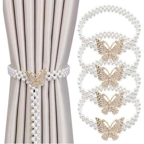 Embrasse pour Rideaux, 4 Pièces Embrasse Rideau Moderne Papillon Perle Rideau Boucle Embrase Rideaux Attache de Rideaux Embrase Rideaux pour Décoration de Maison Bureau Salon (1/5)