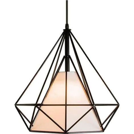 Lustre Suspension Industriel forme Diamant Cage Vintage 20cm Lustre Abat-Jour Eclairage de Plafond Edison Culot E27, Noir (1/4)