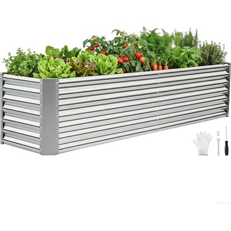 Jardinière surélevée galvanisée avec écrous papillon et bords de sécurité pour le jardinage de légumes, fleurs, herbes, plantes grasses, 2,4 x 0,6 x 0,6 m, argenté (1/5)