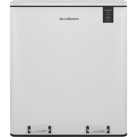 Les Collectors Poubelle de recyclage à pédale N°918 Capacité 60 L, 2 Compartiments 30 L, Seaux amovibles, Recyclage, Tri sélectif, Fermeture silencieuse, Blanc (1/2)