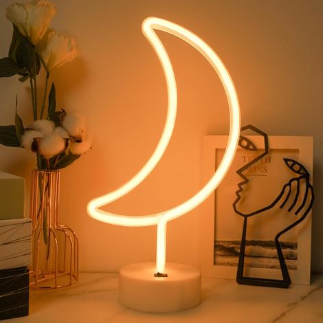Panneau néon en forme de lune, veilleuse pour chambre à coucher, décoration d'anniversaire, bar, fête, cadeaux pour enfants, alimentation par batterie/USB
