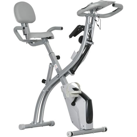 Klappbares Heimtrainer-Fahrrad mit 8 Magnetwiderstandsstufen, verstellbarer Rückenlehne und Sitz, ergonomischen Griffen, schwarz und grau