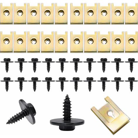 Kit De 60 Vis À Tôle Pour Carrosserie Noires Zinguées, 30 Écrous Pour Tôle Avec Vis, Clips De Fixation Voiture, Clips Voiture Pour Ailes Et Pare-Chocs (1/5)
