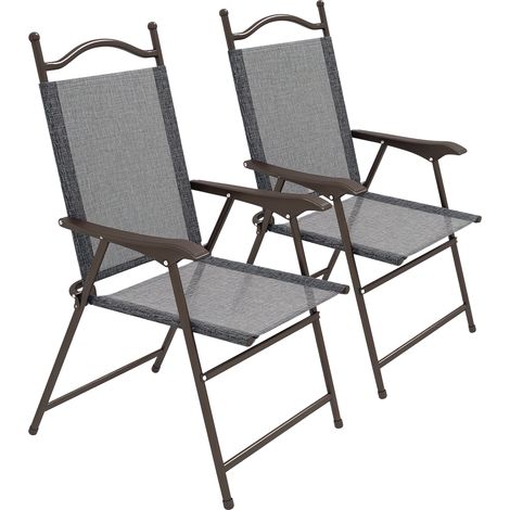 Set of Two Folding Garden Chairs, with Fabric Mesh Seats - Grey (1/5)