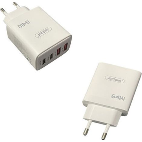 TRADE SHOP - Caricabatterie Ricarica Rapido Q-cd665 Con 2 Porte Type-c + 2 Porte Usb 64w Per Smartphone -