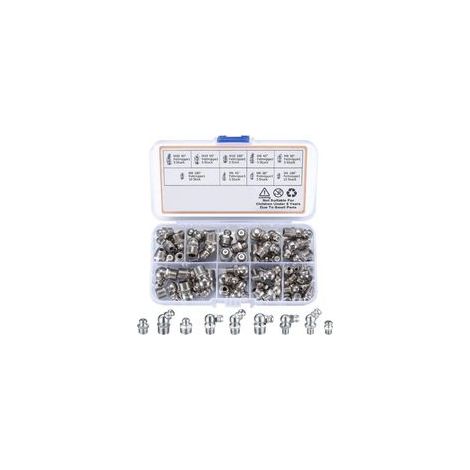 60 pièces lot de graisseurs filetés M6, M8, M10 – graisseurs droits, à 45° et à 90° avec filetage extérieur – accessoires de lubrification pour équipements mécaniques (1/5)