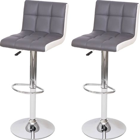 Set 2x sgabelli regolabili girevoli lounge HHG-232 ecopelle base cromata grigio bianco (1/5)