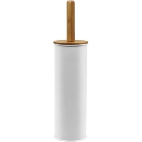 Portascopino WC in acciaio inox finitura bianca opaca e coperchio in legno  KAM760BB kamalu