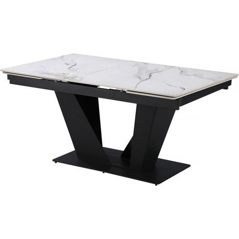 Tavolo da pranzo allungabile in ceramica - 160/240 cm - da 6 a 10 persone "Nova" - Bianco marmorizzato grigio (1/5)